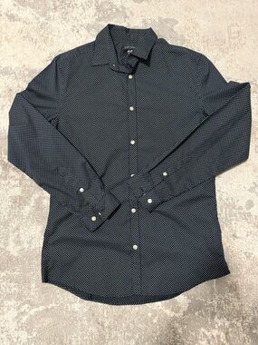 H&M Men's Dark Blue Shirt with White Microdots